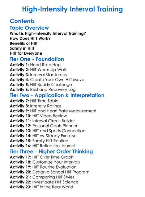 High-Intensity Interval Training Worksheet Activity Booklet