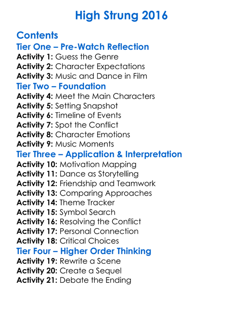 High Strung 2016 Worksheet Activity Booklet