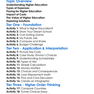 Higher Education Costs Worksheet Activity Booklet