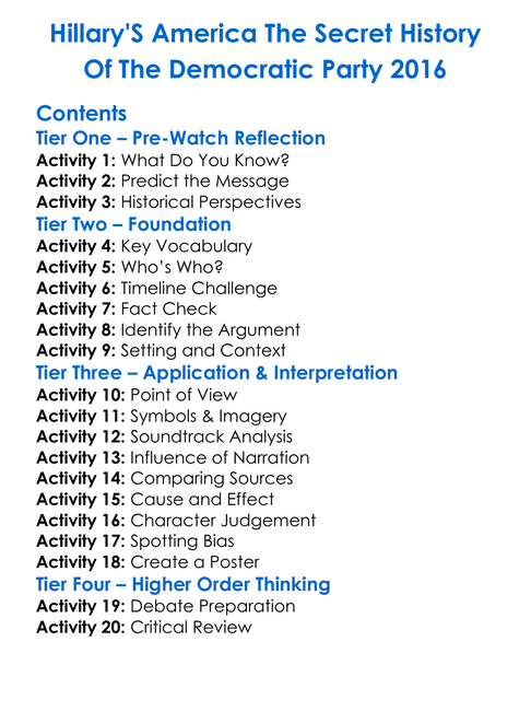 Hillarys America The Secret History Of The Democratic Party 2016 Worksheet Activity Booklet