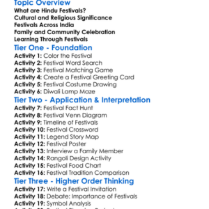 Hindu Festivals Worksheet Activity Booklet