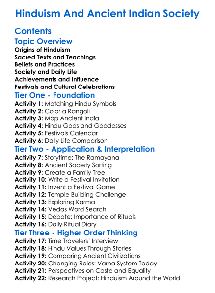 Hinduism And Ancient Indian Society Worksheet Activity Booklet