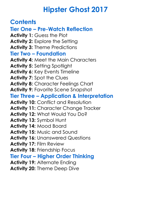 Hipster Ghost 2017 Worksheet Activity Booklet
