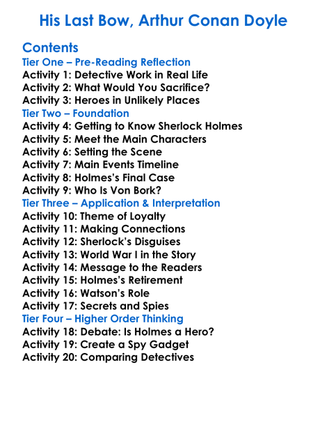 His Last Bow Arthur Conan Doyle Worksheet Activity Booklet