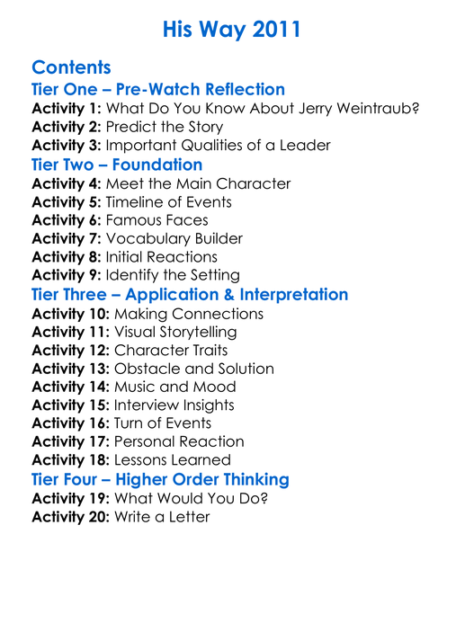 His Way 2011 Worksheet Activity Booklet