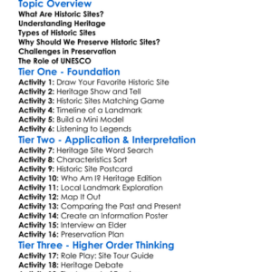 Historic Sites And Heritage Worksheet Activity Booklet