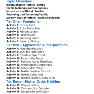 Historic Textile Analysis Worksheet Activity Booklet