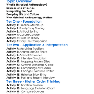Historical Anthropology Worksheet Activity Booklet