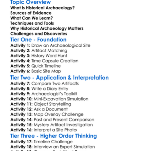 Historical Archaeology Worksheet Activity Booklet