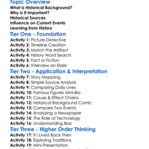 Historical Background Worksheet Activity Booklet