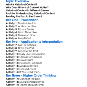 Historical Context In Literature Worksheet Activity Booklet