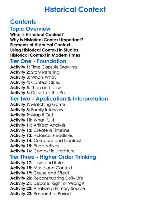 Historical Context Worksheet Activity Booklet