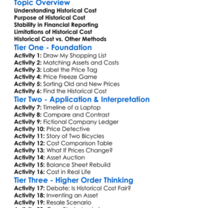 Historical Cost Concept Worksheet Activity Booklet