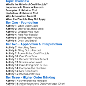 Historical Cost Principle Worksheet Activity Booklet