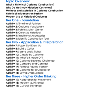 Historical Costume Construction Worksheet Activity Booklet