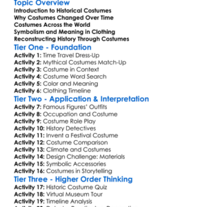 Historical Costume Study Worksheet Activity Booklet