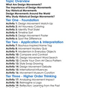 Historical Design Movements Worksheet Activity Booklet