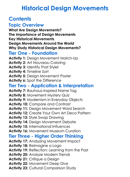 Historical Design Movements Worksheet Activity Booklet