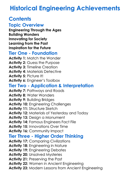 Historical Engineering Achievements Worksheet Activity Booklet