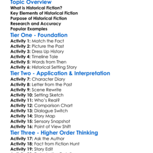 Historical Fiction Worksheet Activity Booklet