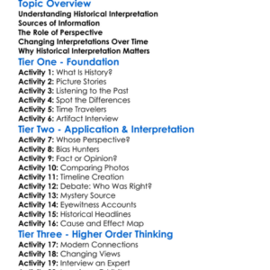 Historical Interpretation Worksheet Activity Booklet