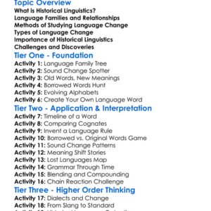 Historical Linguistics Worksheet Activity Booklet