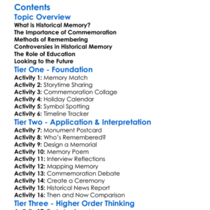 Historical Memory And Commemoration Worksheet Activity Booklet