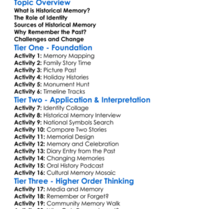 Historical Memory And Identity Worksheet Activity Booklet