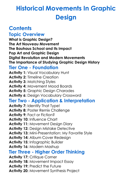 Historical Movements In Graphic Design Worksheet Activity Booklet