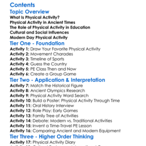 Historical Perspectives Of Physical Activity Worksheet Activity Booklet