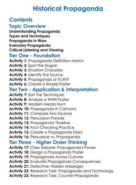 Historical Propaganda Worksheet Activity Booklet