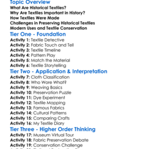 Historical Textiles And Preservation Worksheet Activity Booklet