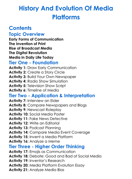 History And Evolution Of Media Platforms Worksheet Activity Booklet