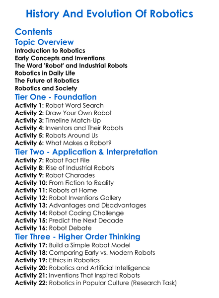 History And Evolution Of Robotics Worksheet Activity Booklet