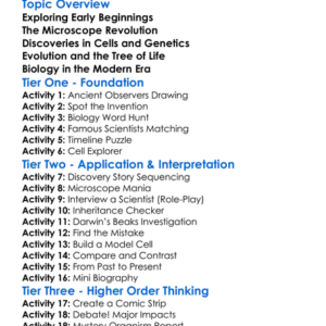 History Of Biological Discoveries Worksheet Activity Booklet