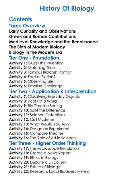 History Of Biology Worksheet Activity Booklet