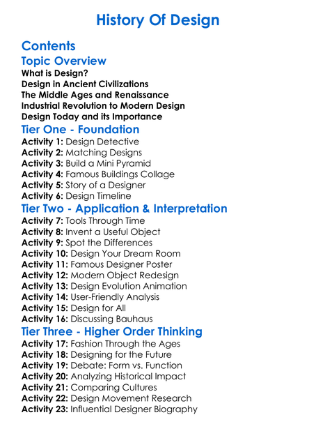 History Of Design Worksheet Activity Booklet