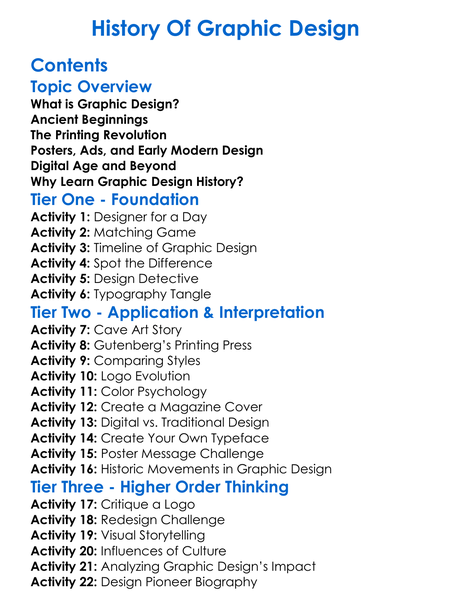 History Of Graphic Design Worksheet Activity Booklet