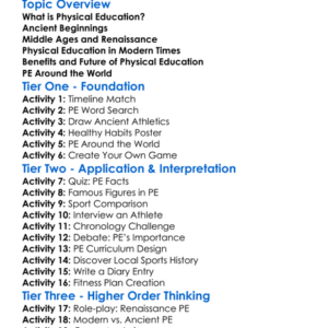 History Of Physical Education Worksheet Activity Booklet