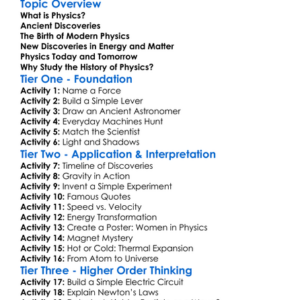 History Of Physics Worksheet Activity Booklet
