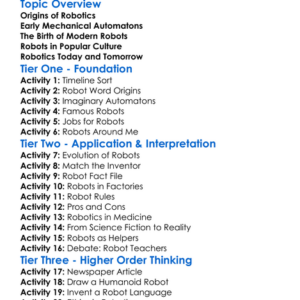 History Of Robotics Worksheet Activity Booklet