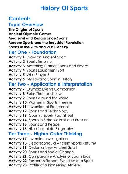 History Of Sports Worksheet Activity Booklet