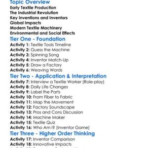 History Of Textile Machinery Worksheet Activity Booklet