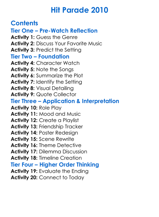 Hit Parade 2010 Worksheet Activity Booklet