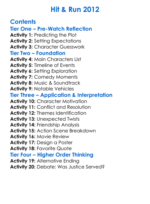 Hit Run 2012 Worksheet Activity Booklet