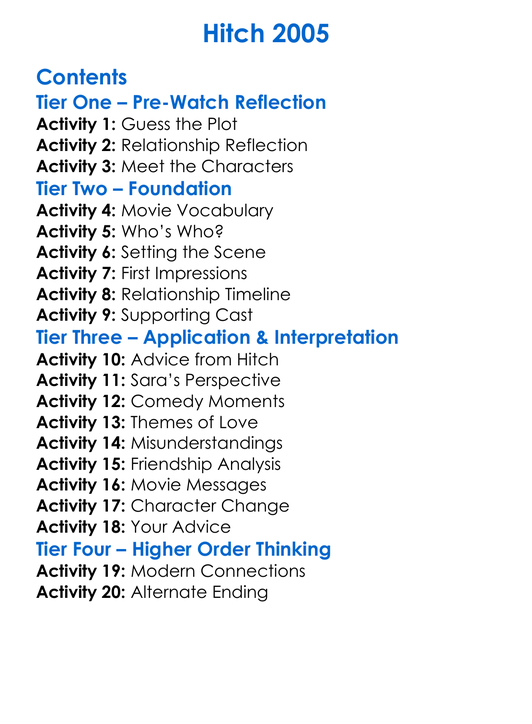 Hitch 2005 Worksheet Activity Booklet