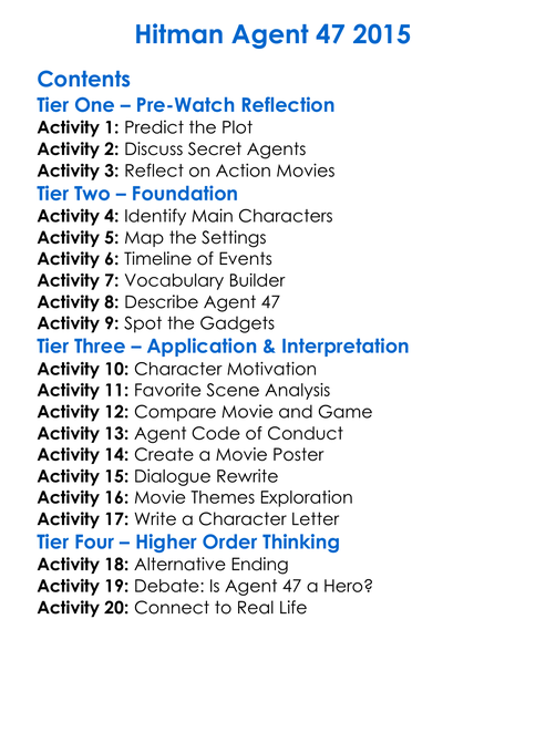 Hitman Agent 47 2015 Worksheet Activity Booklet