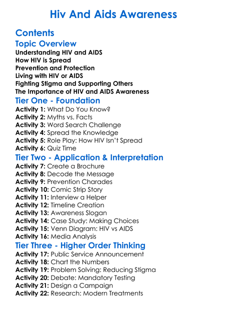 Hiv And Aids Awareness Worksheet Activity Booklet