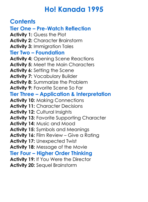 Ho Kanada 1995 Worksheet Activity Booklet