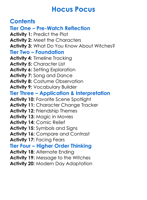 Hocus Pocus Worksheet Activity Booklet